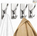 pickpiff Brushed Nickel Self Adhesive Coat Hooks for Hanging: 13LB Extra Strong Stainless Wall Hook for Towel, Utensil, Backpack, Hat, Sturdy Metal Hanger for Bathroom, Kitchen, Door, 4 Pack