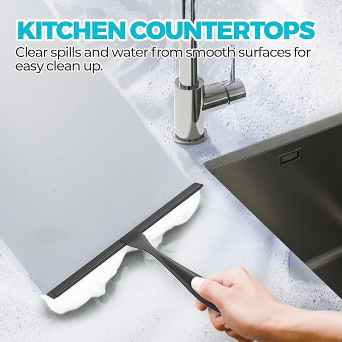 10-Inch All-Purpose Shower Squeegee for Shower Doors, Tile Shower Walls, Bathroom, Window, Glass and Car Windshield, Mirrors and Kitchen-Stainless Steel, Black