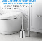 SUS304 Stainless Steel Toilet Brush and Holder Toilet Brush and Cases Bathroom Bowl Cleaning Brush Double Layer Holder Long Brush Handle High Density Bristles Silver
