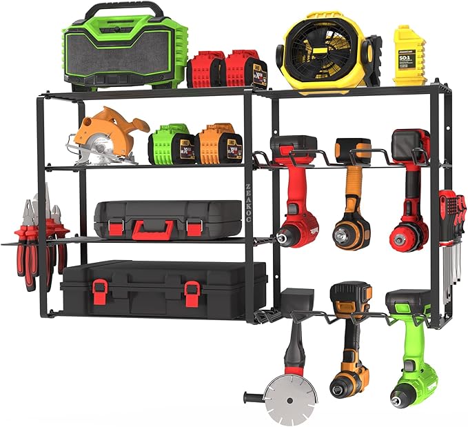 Power Tool Organizer Wall Mount, Heavy Duty Cordless Tool Storage Drill Rack, 5 Layers Garage Organization Tool Shelf with Tool Holder, Birthday Christmas Gift for Men Husband Dad Father