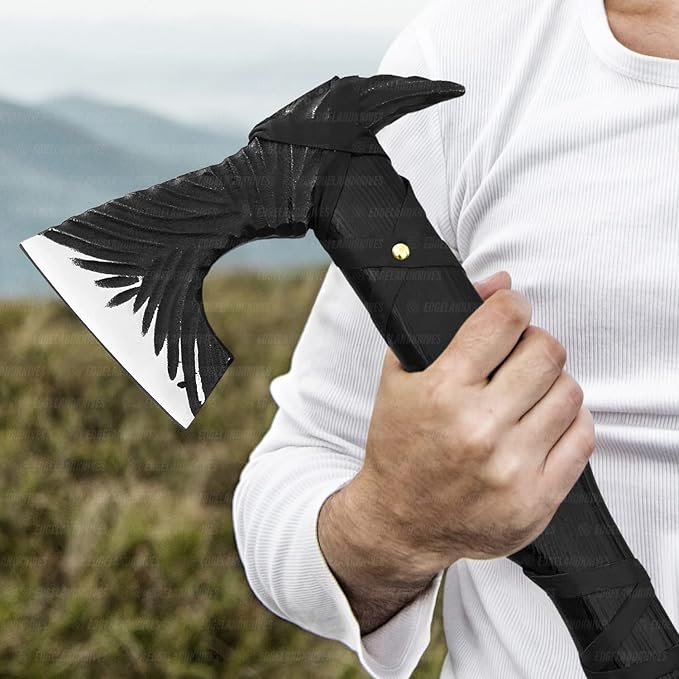 Bearded Viking Axe with Sheath - 16 Inch Damascus Bearded Axe Head, Durable Rose Wood Handle - Best Viking Gift for Men