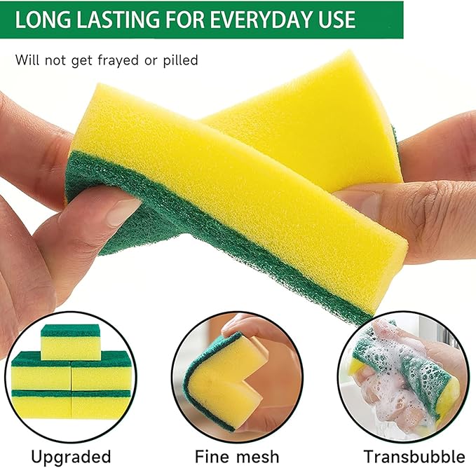 Sponges Kitchen 16 Count, Heavy Duty Scrub Sponges for Cleaning, Effortlessly Clean Your Stovetop, Sinks, Stoves, Appliances