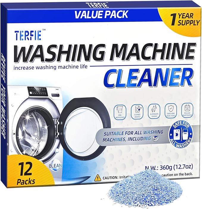 Washing Machine Cleaner Powder Deodorizer 12 Pack， For Deep Descaling, Cleaning Front-Loading & Top-Loading Washing Machine Drum Interiors And Drum Seal, Septic Tank Safe - 12 Month Supply