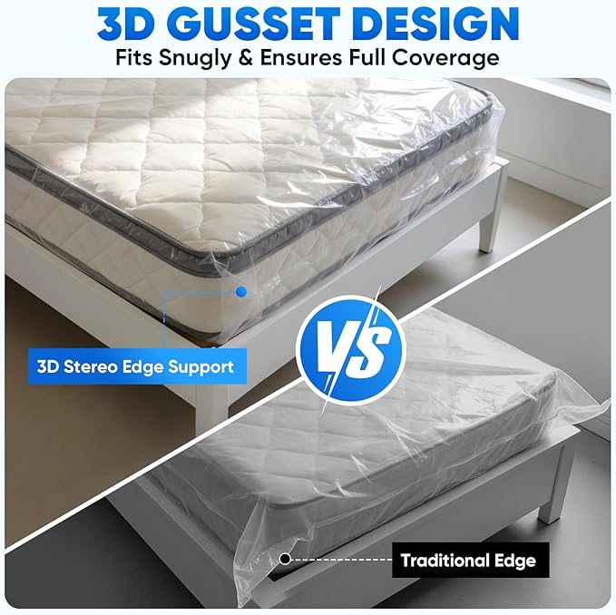 TICONN 2PK Plastic Mattress Bag for Moving Storage, Waterproof Mattress Protector Cover, Heavy-Duty Mattress Moving Supplies (4 mil, Queen)