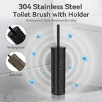 DOWRY Toilet Bowl Brush and Holder for Bathroom, Deep Cleaning Toilet Brush and Holder Set with Long Handle, Hidden Toilet Bowl Brush with Replaceable Head,Modern Decor Black Round