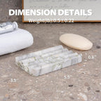 2 Pcs Soap Holder for Bathroom, Marble Soap Dish for Kitchen Countertop, Tray with Creative Wavy Design, Soap Saver for Bath Tub, Sponges, Italian Natural Stone(Bianco Palomino)