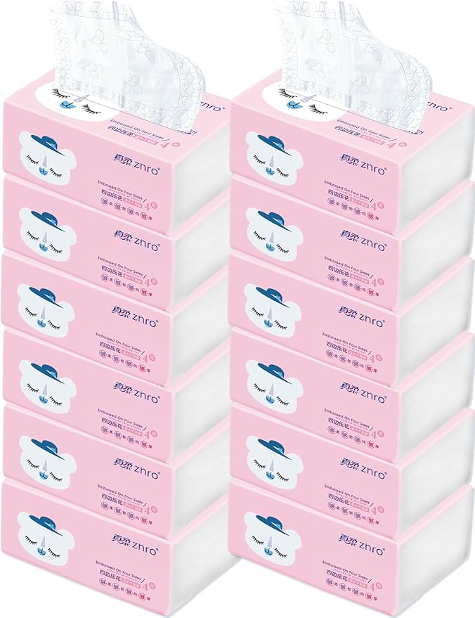 1800 Pulls Paper Facial Tissues,Powder Free,Lint Free,Super Soft 4-Ply 6.1"x6.9" w. Compact Pink Plastic Bag for Easy-to-Dispense,Drive Skin Ultra Soft