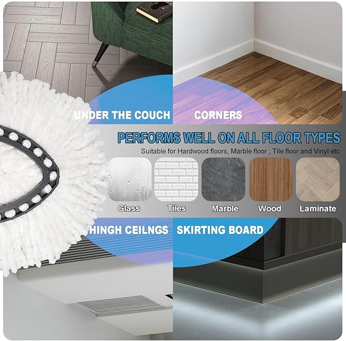 Easywring 1-Tank System,Mop Replacement Heads for O-Ceda Mop Replace Head, Spin Mop Heads Replacements, Microfiber Spin Mop Refills, Easy Cleaning Mop Head Replacement (White-3pcs)