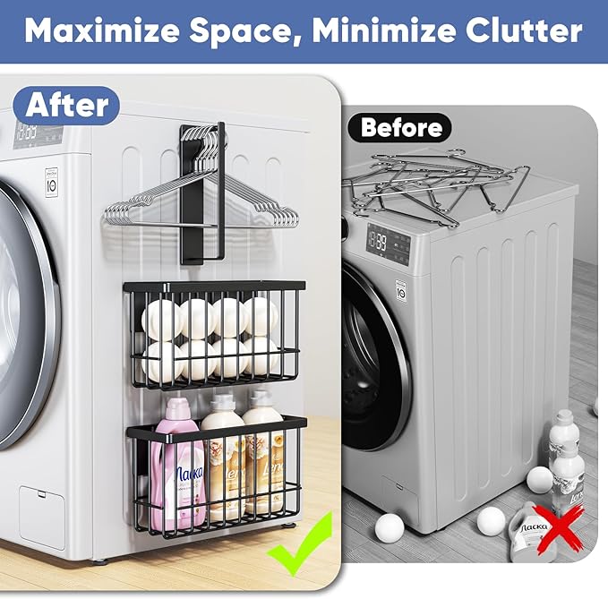 Magnetic Dryer Ball Holder,Magnetic Hanger Holder Basket Magnetic Lint Bin No Tools Install for Laundry Room Fridge Storage Hanger Organizer