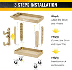 Utility Cart with Max 850Lbs Capacity, 34" x 17" Heavy Duty Rolling Utility Cart, 2 Side Hooks, 360° Swivel Wheels (2 with Brakes), 2 Tier Service Cart for Warehouse/Garage/Garden - Wood Color
