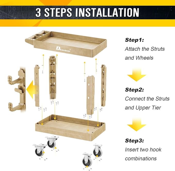 Utility Cart with Max 850Lbs Capacity, 34" x 17" Heavy Duty Rolling Utility Cart, 2 Side Hooks, 360° Swivel Wheels (2 with Brakes), 2 Tier Service Cart for Warehouse/Garage/Garden - Wood Color