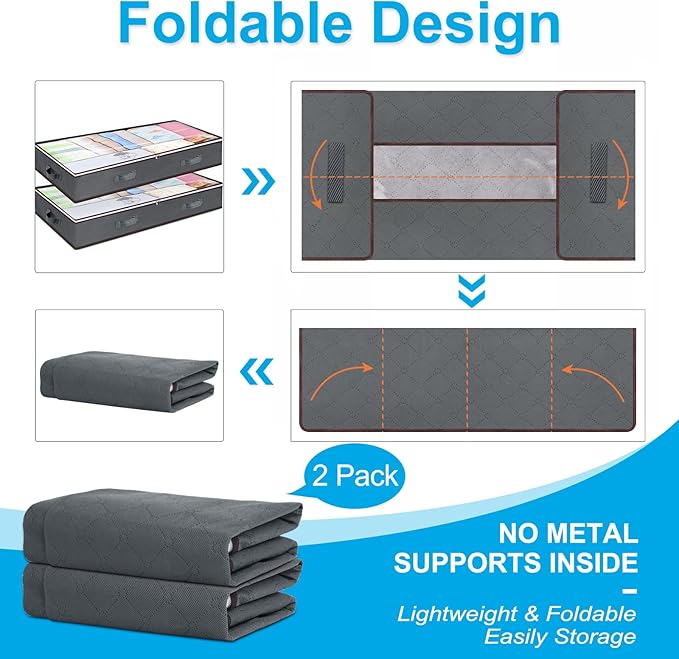 90L Under Bed Storage Containers, Underbed Toy Organizers and Clothing Storage Bags, Closet Storage Bins with Clear Window for Organizing Blanket Comforter Bedding Clothes Bedroom Dorm, 2 Pack