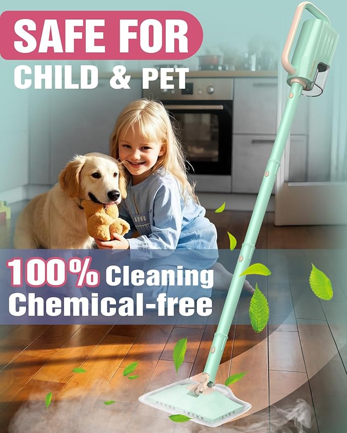 Steam Mop Cleaner Safe High-temp for Deep Cleaning, Lightest Detachable Floor Steamer with 2 Steam Mode 3 Adjustable Level Heavy Duty Powerful Handheld Steam Cleaner for Hardwood & Laminate Tile Grout