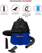 Koblenz Wet Dry Vacuum Cleaner, 3 Gallon 2.0 PHP, Twist-N-Lock Hose, Small Shop Vac, Portable Shop Vac for Home Car Garage Workshop, 10 ft Reach, Accessories Included, Blue/Black, WD-353L