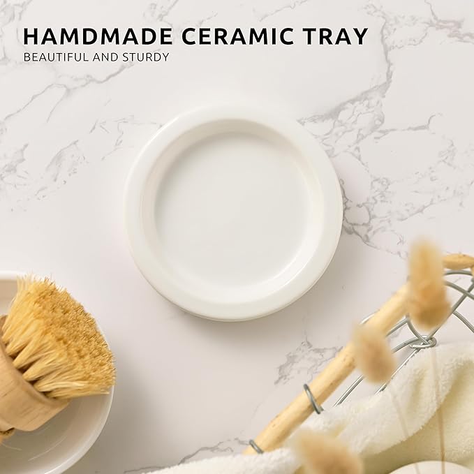 Glass Soap Dispenser Set by Janxin,Bathroom Soap Dispenser Set with Ceramic Tray,Luxury Bathroom Accessories,Modern Kitchen Decor (White+Gold(Dish Soap))