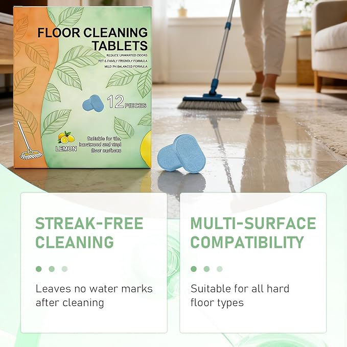Floor Cleaner Tablets Hard Floor Cleaner Tablets, Deep Cleans for Multiple Hard Floors for Tile, Vinyl, Hardwood, Fresh Lemon Scent, Compatible with Robot Mops & Wet/Dry Vacuums(3PCS)