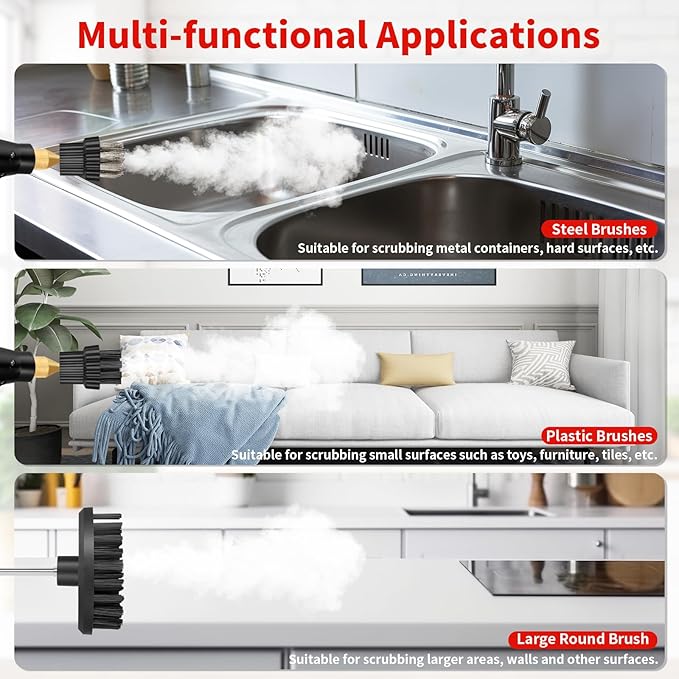 Handheld Pressurized Steam Cleaner,2500W Handheld High Temp Portable Cleaning Machine, Cleaning for Couch, Auto, Floor and More (Red1)