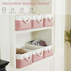 Storage Baskets for Shelves 13.8x9.8x6.7 Inch-Foldable Fabric Organizing Storage Bins with Handles, Closet & Bathroom Organizer, Home Storage for Kitchen, Office (1-Pack, White&Pink)