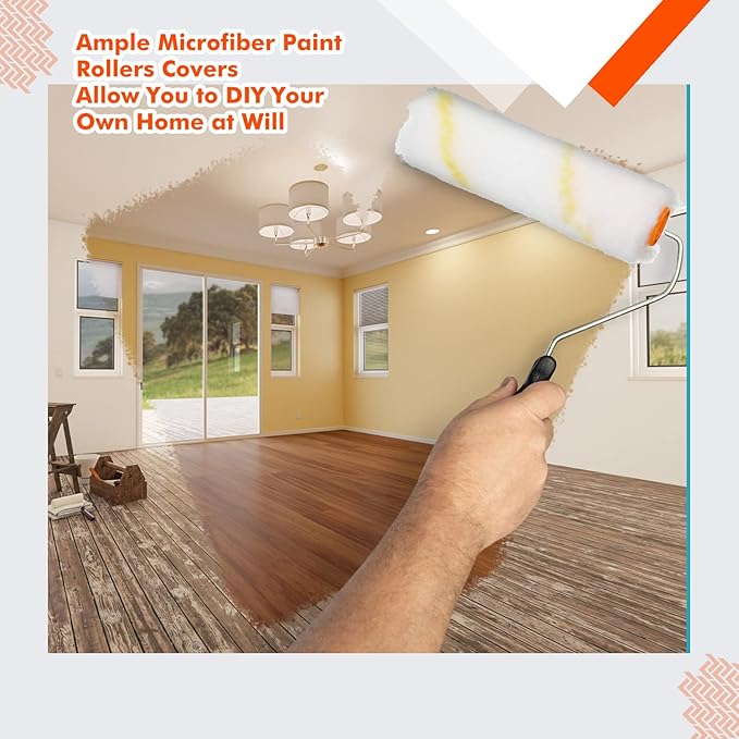 Leumoi 300 Pcs 4 Inch Mini Paint Roller Cover 1/2" Nap Small Microfiber Roller Covers Home Repair Tools House Household Supplies Kit(Yellow, White)