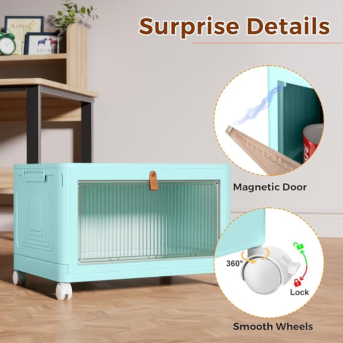 4 Tier Stackable Plastic Storage Bins with Lid and Wheels - 23 QT Closet Organizers and Storage, Foldable Storage Containers, Organization and Storage Boxes for Craft, Home, Pantry, Dorm,Green