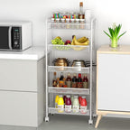 JANE EYRE 5-Tier Rolling Utility Storage Rack Cart on Wheels, Trolley Craft cart, Multi-Purpose Organizer Shelf, White