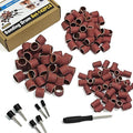 Asieg Tool Sanding Drum Kit 142Pcs 180Grit, 1/2" & 3/8" & 1/4" Diameter Drum Sanding Band with 3.17mm Shank Mandrels for Drill Dremel Rotary Tools Nails Drill