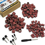 Asieg Tool Sanding Drum Kit 142Pcs 180Grit, 1/2" & 3/8" & 1/4" Diameter Drum Sanding Band with 3.17mm Shank Mandrels for Drill Dremel Rotary Tools Nails Drill