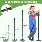 Manual Weeder Tool,8 Tines Garden Weeding Rake with Sharp Blade,55 Inch Long Handle,Heavy Duty Stand Weeding Tool for Weeding Loosening Soil Gathering Leaf Leveling Thatch Rake