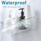 Acrylic Clear Shower Caddy Soap Dish 2pack Large Size 16.8"L 4.7"W 5.9"H Acrylic Shelves No Need To Drill Wall Adhesive Shelves With Self-Adhesive Tape For Bathroom Kitchen Rv(Shower Caddy L)