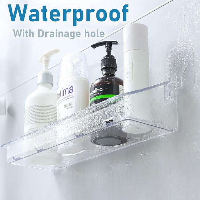 Acrylic Clear Shower Caddy Soap Dish 2pack Large Size 16.8"L 4.7"W 5.9"H Acrylic Shelves No Need To Drill Wall Adhesive Shelves With Self-Adhesive Tape For Bathroom Kitchen Rv(Shower Caddy L)