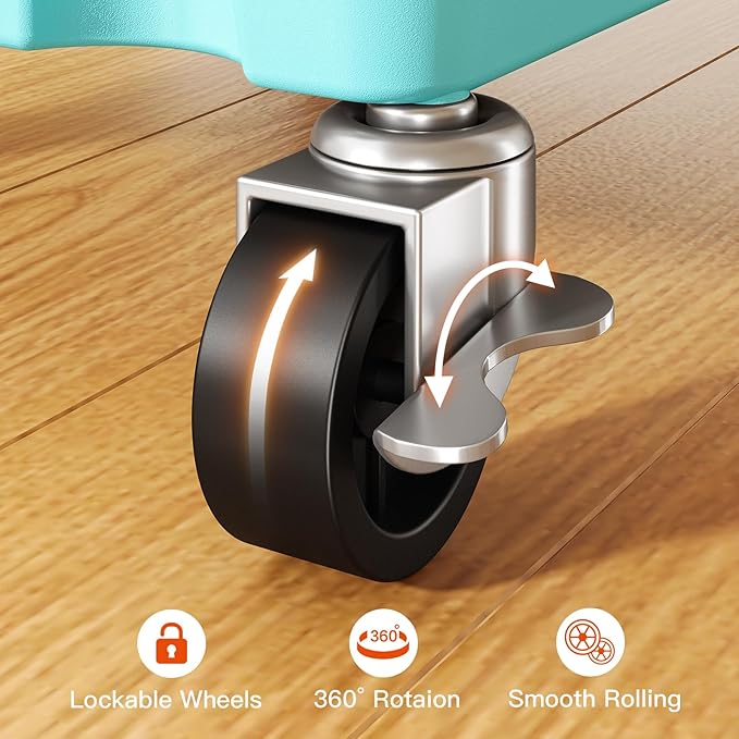 Pipishell 4-Tier Rolling Cart, Plastic Cart with Lockable Wheels & Reinforced Handle, Lightweight Utility Storage for Nursery, Bathroom, Craft Room, PIUC15TB