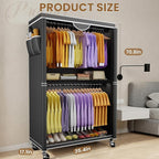 Clothes Rack With Cover, Heavy Duty Clothing Rack for Hanging Clothes, Rolling Garment Rack with Lockable Wheels, Metal Clothing Rack, Portable Closet 35.4"W x 17.1"D x 71.8"H, Hold 425 lbs, Black