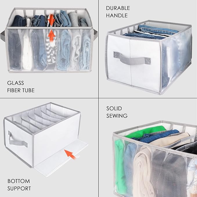 Univivi Clothes Drawer Organizer Wardrobe Clothes Organizer for Folded Clothes, 7 Grids Upgraded Large Capacity Drawer Organizers for Jeans, Pants, Sweaters, T-Shirt, Underwear - Set of 2