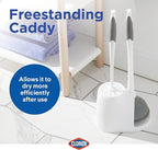 Clorox Toilet Plunger and Bowl Brush Combo Set with Caddy, 6.75" x 7" x 19.5", White/Gray, Pack of 2 - Plunger and Toilet Bowl Brush, Heavy Duty Plunger, Toilet Cleaning Brush, Freestanding Caddy