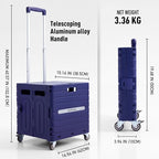 Folding Utility Cart Portable Rolling Crate Handcart Foldable Shopping Trolley Collapsible, with Lid, on Wheels, for Grocery, Garden, Office, Storage, Teacher, Tool (Purple)