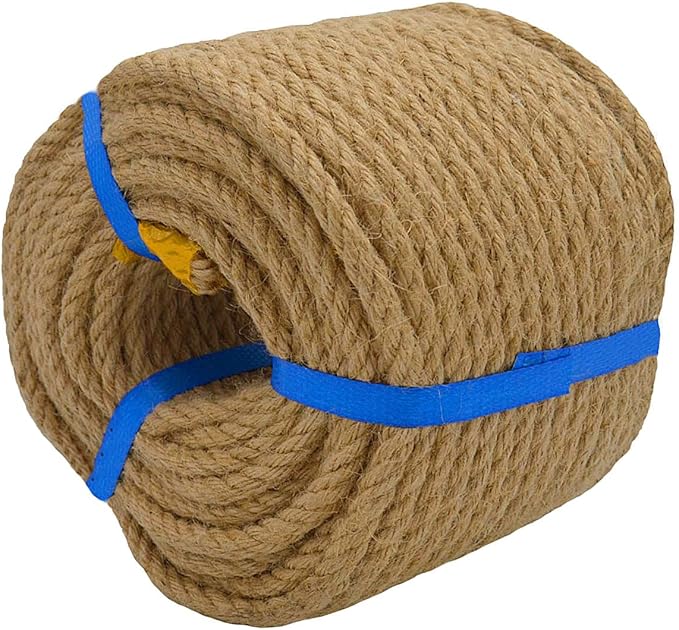Natural Jute Rope Hemp Rope (6 mm x 165 ft) Strong Jute Twine for DIY Crafts, Cat Scratch Post, Gardening, Decorating