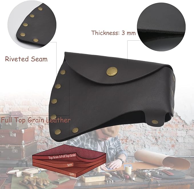 MOCOST Leather Axe Sheath, Durable Hatchet Cover, Protector Case, Rustic Black Leather