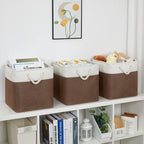 Bidtakay Collapsible Rustic Cube Storage - Brown Cloth Baskets with Handles, 13x13x13 Inch, Set of 3 Fabric Storage Bins