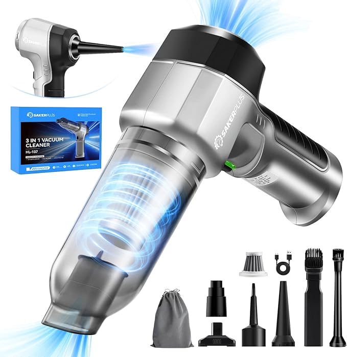 Mini Vacuum Cleaner, 3 in 1 Car Vacuum Cleaner High Power, 15000PA Powerful Suction, Air Duster, 7500mAh, Dual Filter,Adjustable Small Vaccum Portable Cordless for Cars,Desktop,Home - HL137