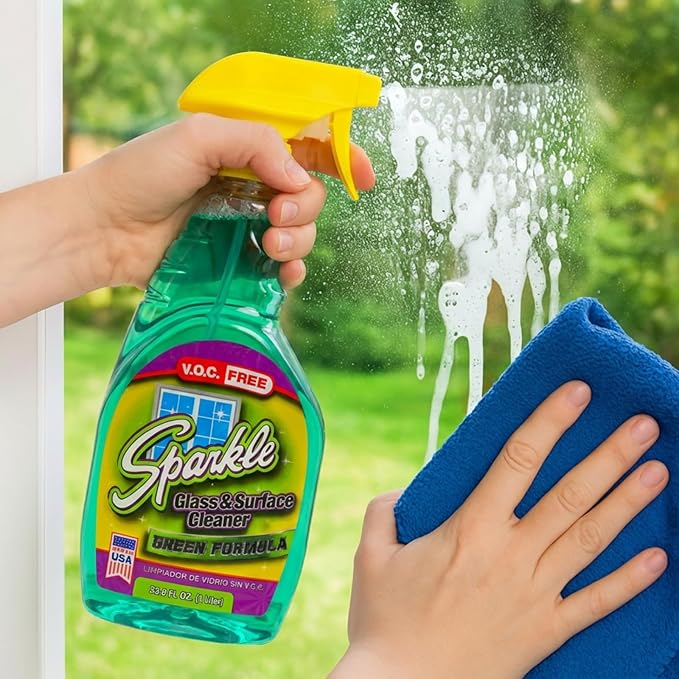 Sparkle Glass Cleaner Green Formula, Streak-Free Window, Mirror & Glass Surface Cleaner, 1 Gallon 128 Fl Oz Refill (Pack of 3)