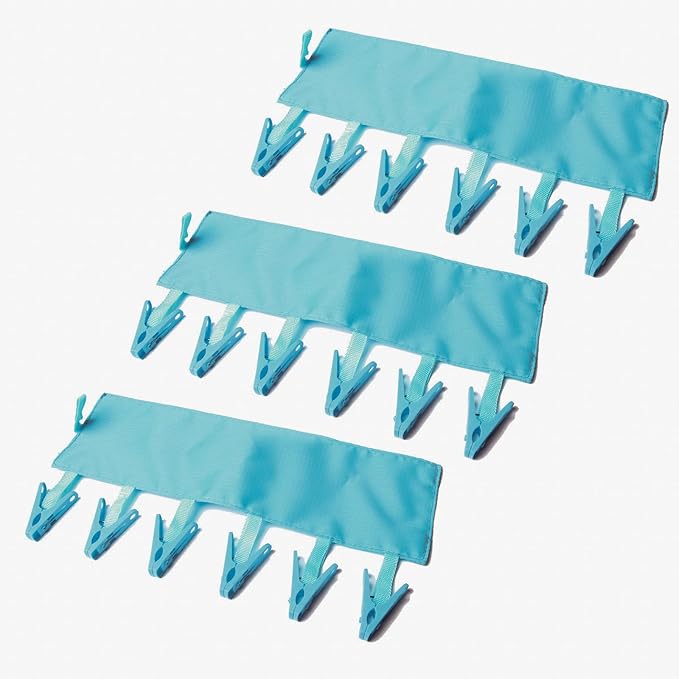 TamBee Portable Hanger Clips Travel Clothesline Travel Hangers Towel Drying Rack Clothing Hanger Folding Portable Sock Dock Swimsuit Drying Rack Hanger with 6 Clips Pack of 3 (Blue)