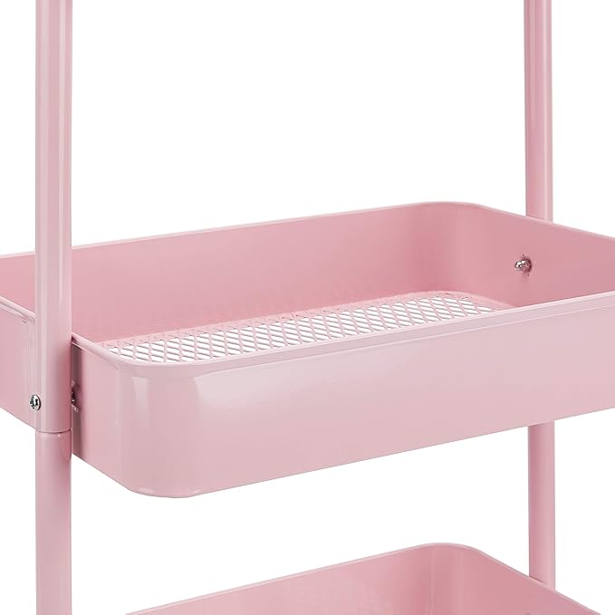 Amazon Basics 3-Tier Rolling Utility or Kitchen Cart, Lockable Wheels, Multifunctional Storage, Dusty Pink