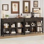 FATORRI Rustic 6 Cube Storage Organizer Bookshelf with 3 Drawers, Short Low Horizontal Bookshelf for Living Room, Industrial Wood and Metal Cubby Bookcase for Home Office (Walnut Brown, 47 Inch)