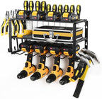 Power Tool Organizer Wall Mount,battery storage rack,Heavy Duty Iron Material, Garage & Workshop Tool Organizer Storage,150Lbs Load 3 Layers Storage Rack with 4 Drill Holders for Drills Cordless Tools