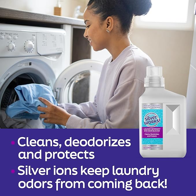 Powerful Odor Eliminating Laundry Detergent Liquid - Silver Ion Deodorizer Technology - Laundry Odor Eliminator For Clothes - Cleans, Deodorizes and Protects -2 Pack (132 Loads) 66 FL OZ