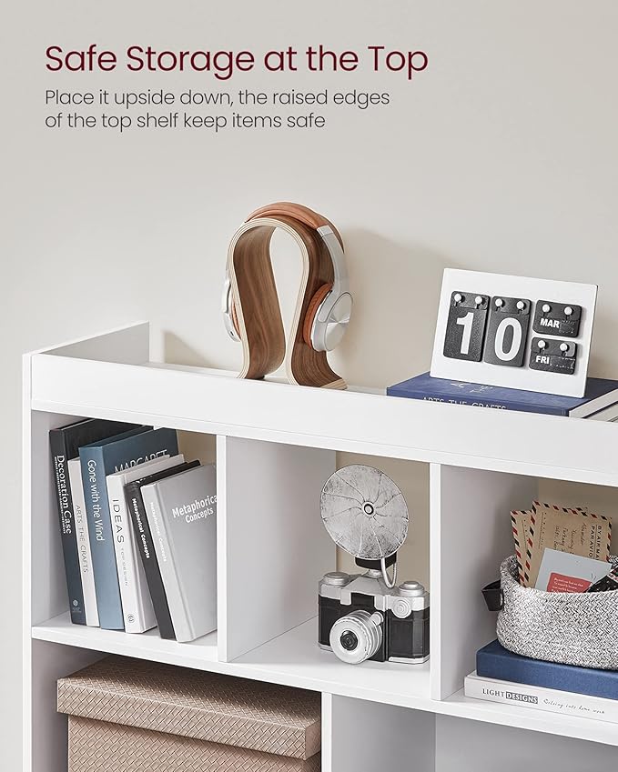 VASAGLE Bookcase, Bookshelf, Freestanding Storage Unit, 8 Open Compartments, Used Horizontally, Vertically, Upside Down, 11 x 35.4 x 39.4 Inches, for Living Room, Study, Office, White ULBC55WT