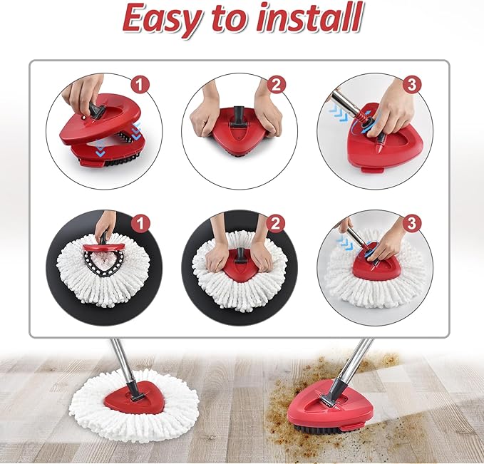 Mop Heads Replacements,Scrubber Head,Base and Pedal Bearing Replacement Combo Set for O-Cedar EasyWring 1-Tank System,Microfiber Mop Replace Head and Scrub Brush for Multi Surface Floor