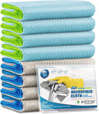 Microfiber Cleaning Cloth Lint Free Glass Cleaner Window Polishing Streak Free Miracle Easy Clean Rag Reusable for Mirror Kitchen Dish Auto Detailing,Pack of 8, 12'' x 16'', Blue and Grey