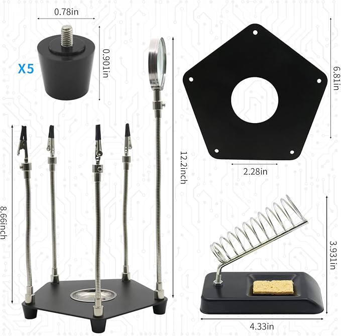Kaisiking Helping Hand Soldering Third Hand Soldering Tool PCB Holder with Soldering Iron Stand, Metal Base Flexible Metal Arms for Soldering, Electronic Repair