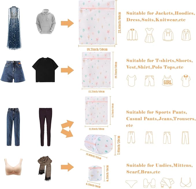 Mesh Laundry Bag, Durable Laundry Bags with Premium Zipper, 5-Piece Washing Machine Wash Bags for Delicates Blouse, Hosiery, Baby Clothes, Travel Organization Bag (Trees)